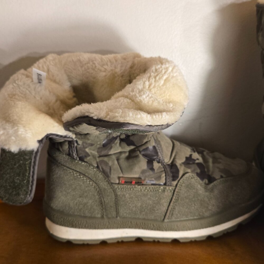 🍂 Combat-Style Green/Tan Sherpa-Lined Boots – Women’s 6 / Men’s 4 (Unisex, Size